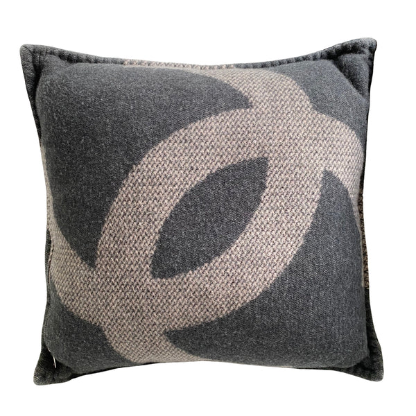 CHANEL Merino Wool Cashmere CC Pillow Cushion Charcoal Beige - Replica Handbags Shopping
.com