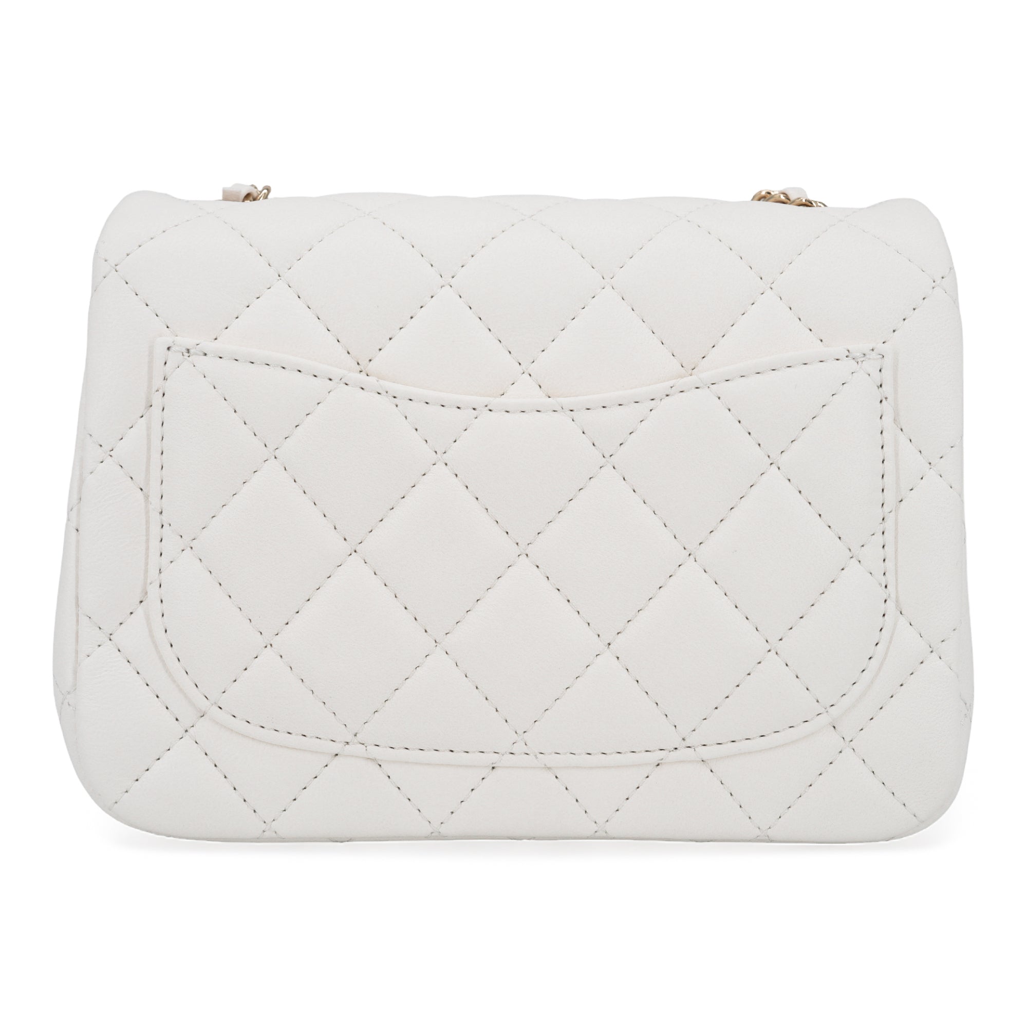 CHANEL 23C White Lambskin Pearl Crush Mini Square Flap Bag - Replica Shoes .com