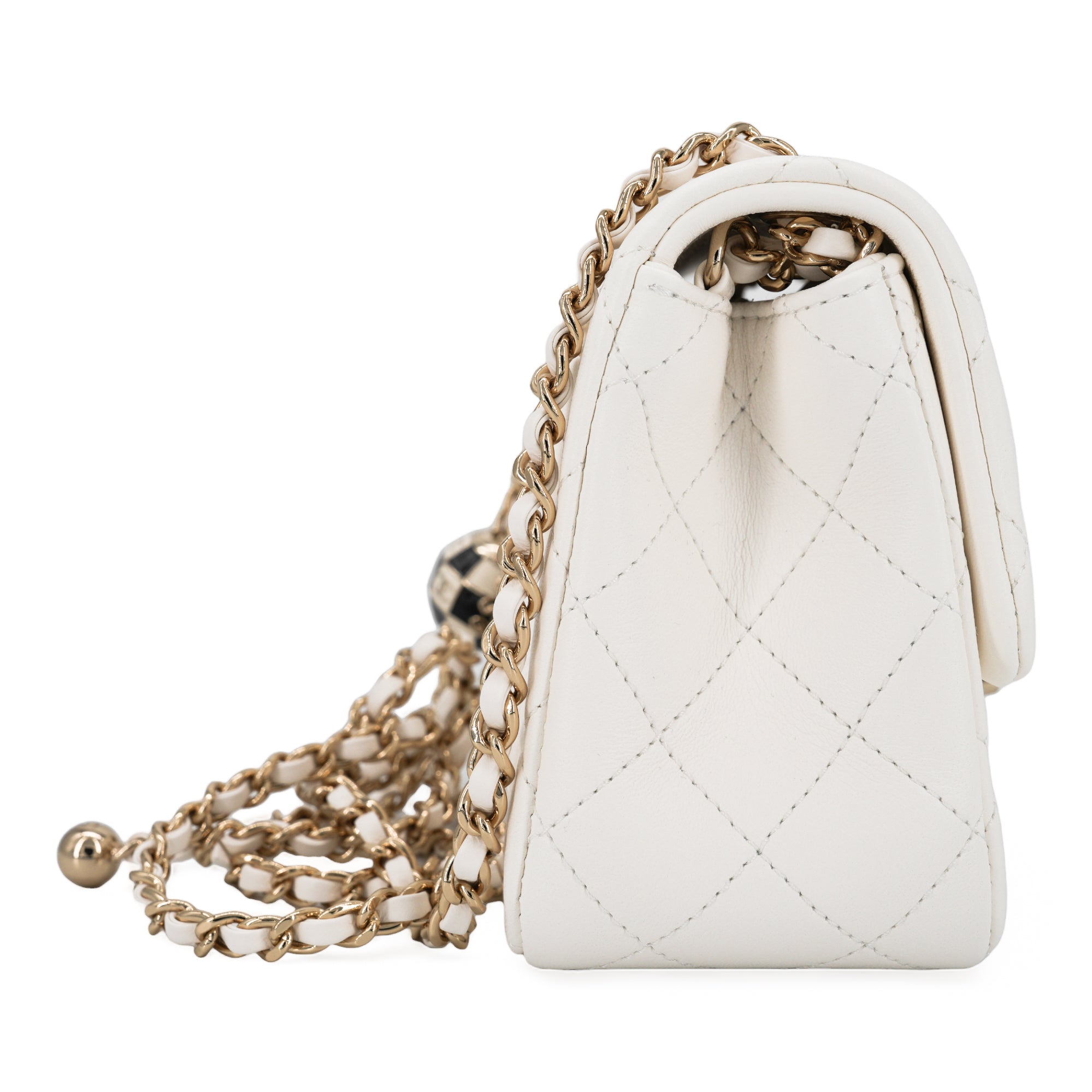 CHANEL 23C White Lambskin Pearl Crush Mini Square Flap Bag - Replica Shoes .com