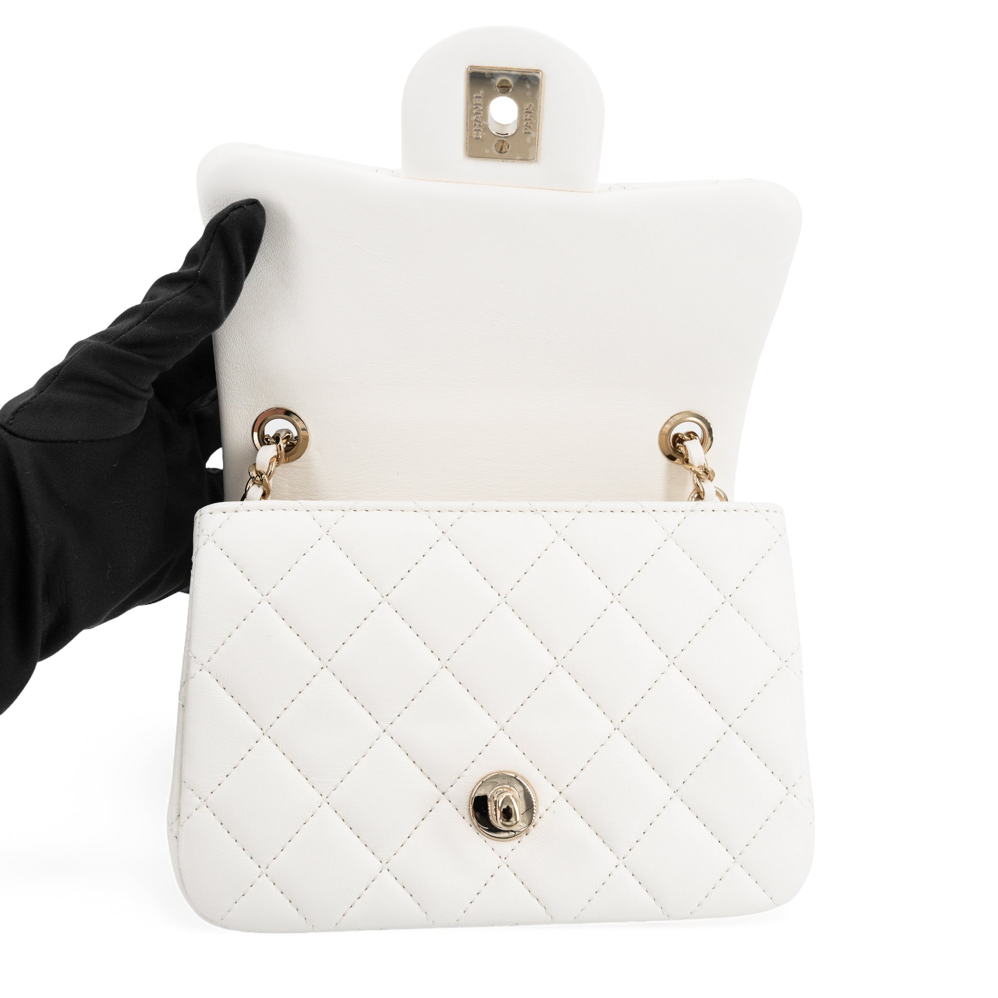 CHANEL 23C White Lambskin Pearl Crush Mini Square Flap Bag - Replica Shoes .com