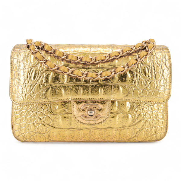 CHANEL 19A Gold Croc Embossed Calfskin Small Classic Double Flap Bag - Replica Handbags Shopping
.com