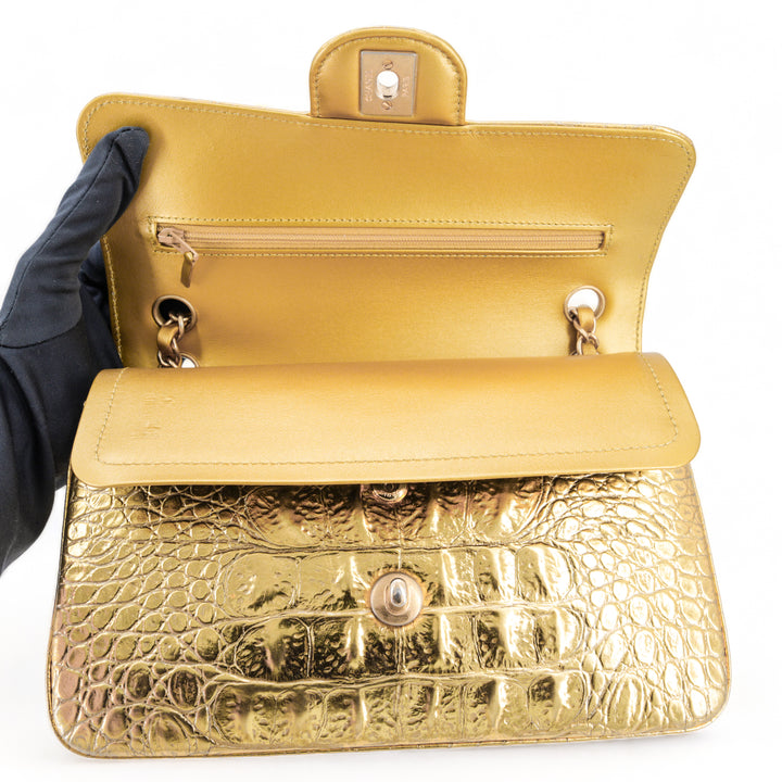 CHANEL 19A Gold Croc Embossed Calfskin Small Classic Double Flap Bag - Replica Handbags Shopping
.com