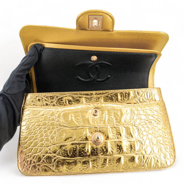 CHANEL 19A Gold Croc Embossed Calfskin Small Classic Double Flap Bag - Replica Handbags Shopping
.com