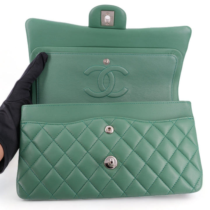 CHANEL Green Lambskin Medium Classic Double Flap Bag | Replica Handbags Shopping
