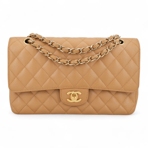 Dark Beige Caviar Medium Classic Double Flap Bag