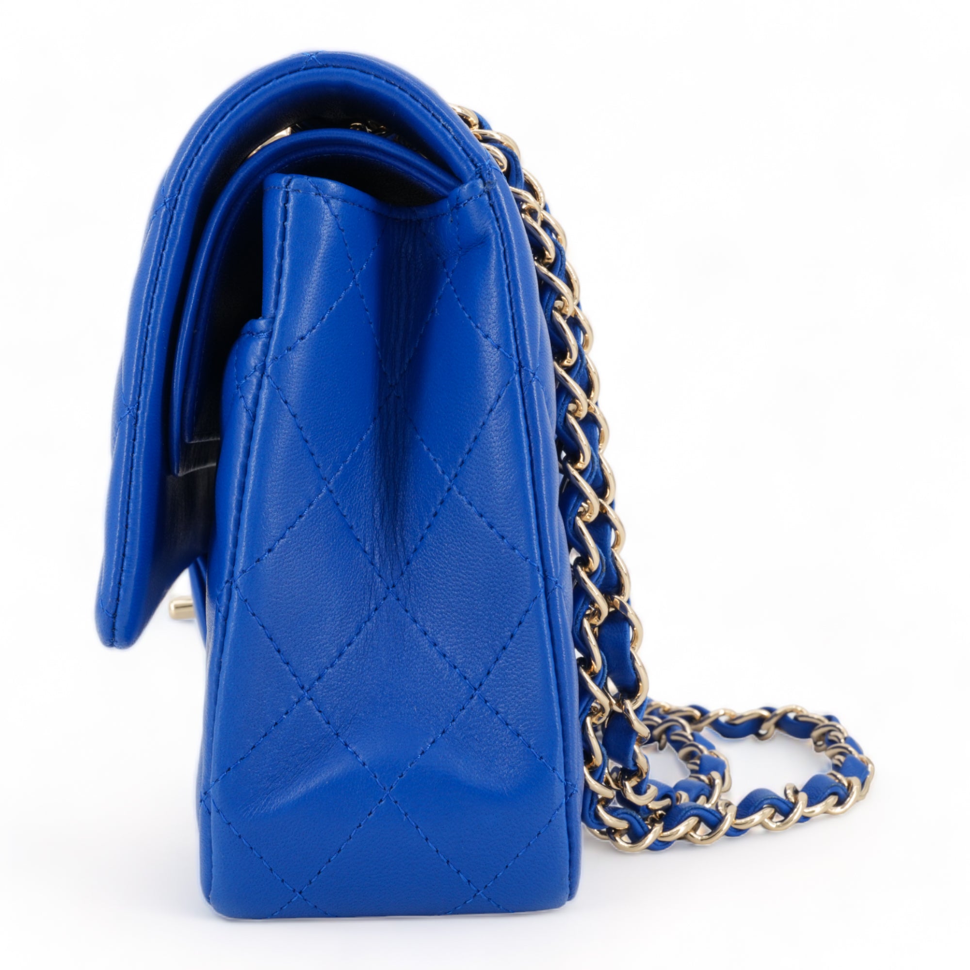 CHANEL Cobalt Blue Lambskin Medium Classic Double Flap Bag - Replica Shoes .com