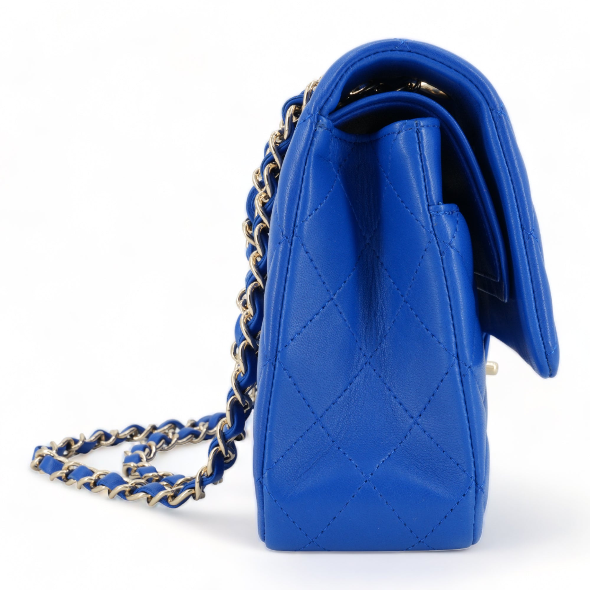 CHANEL Cobalt Blue Lambskin Medium Classic Double Flap Bag - Replica Shoes .com