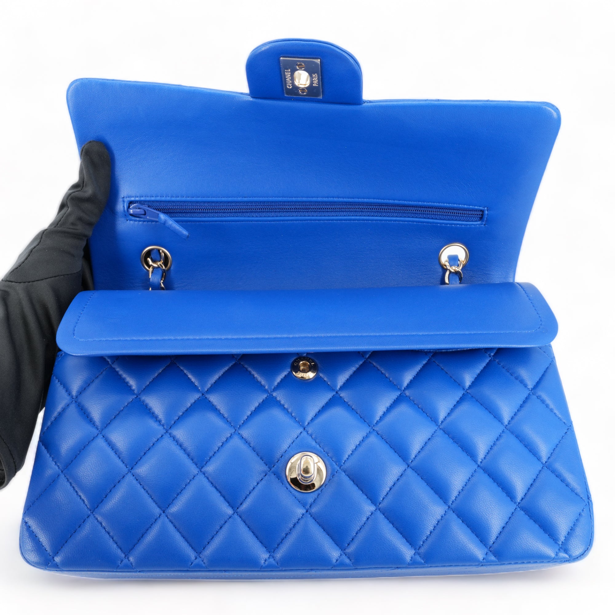 CHANEL Cobalt Blue Lambskin Medium Classic Double Flap Bag - Replica Shoes .com