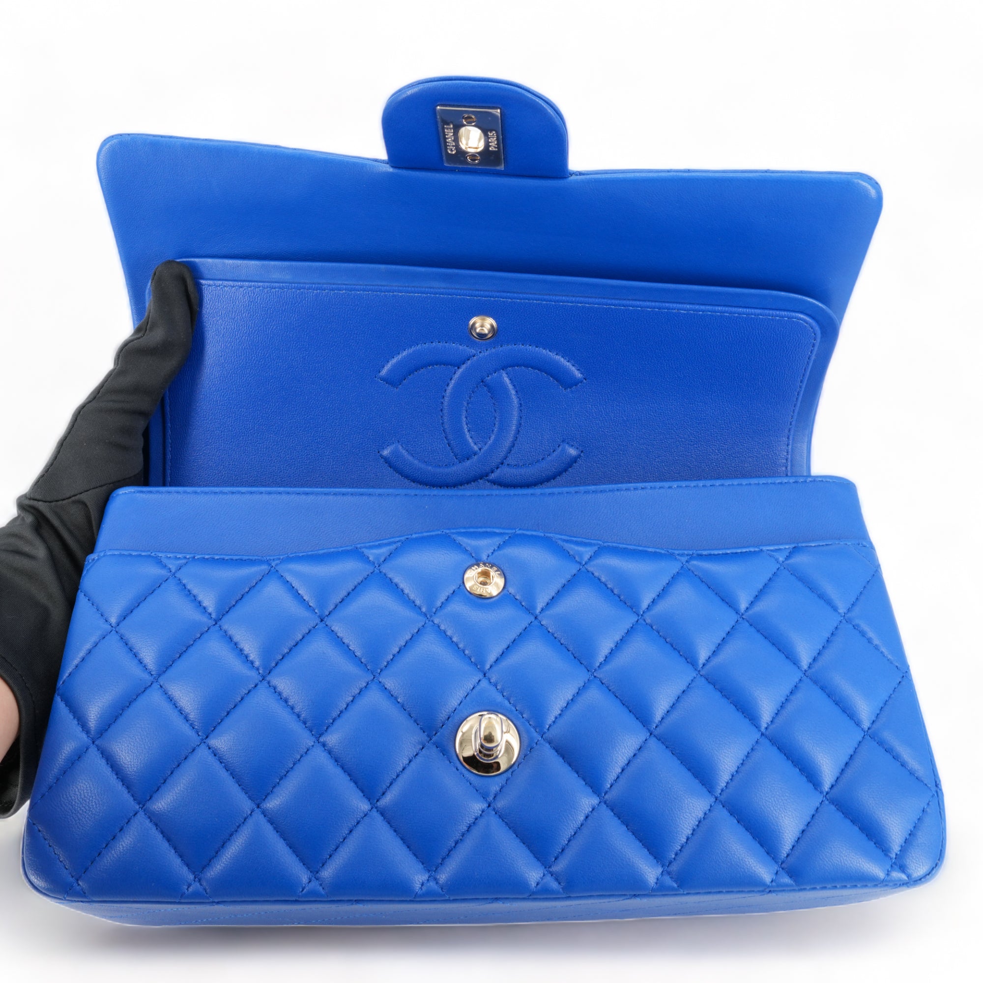 CHANEL Cobalt Blue Lambskin Medium Classic Double Flap Bag - Replica Shoes .com
