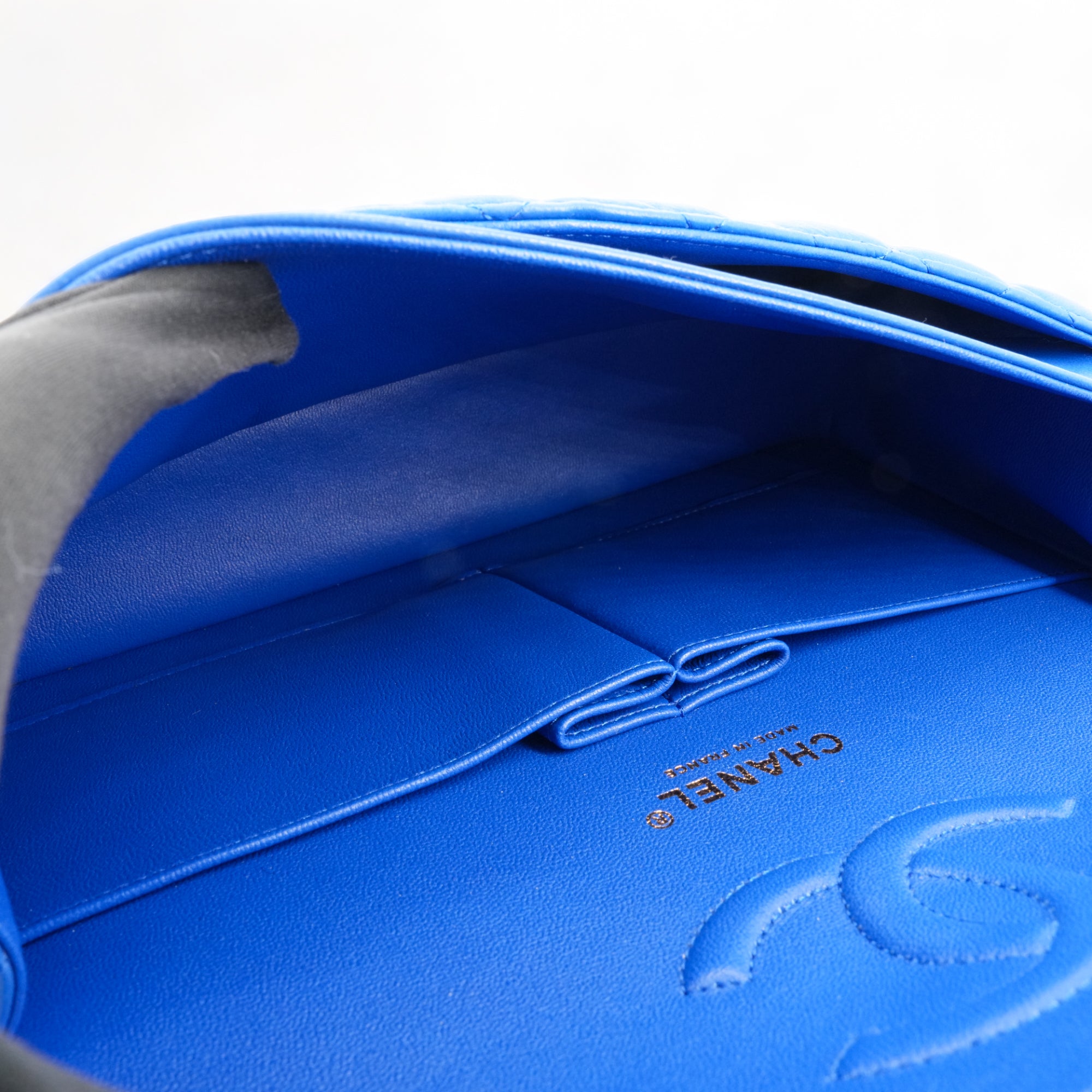 CHANEL Cobalt Blue Lambskin Medium Classic Double Flap Bag - Replica Shoes .com