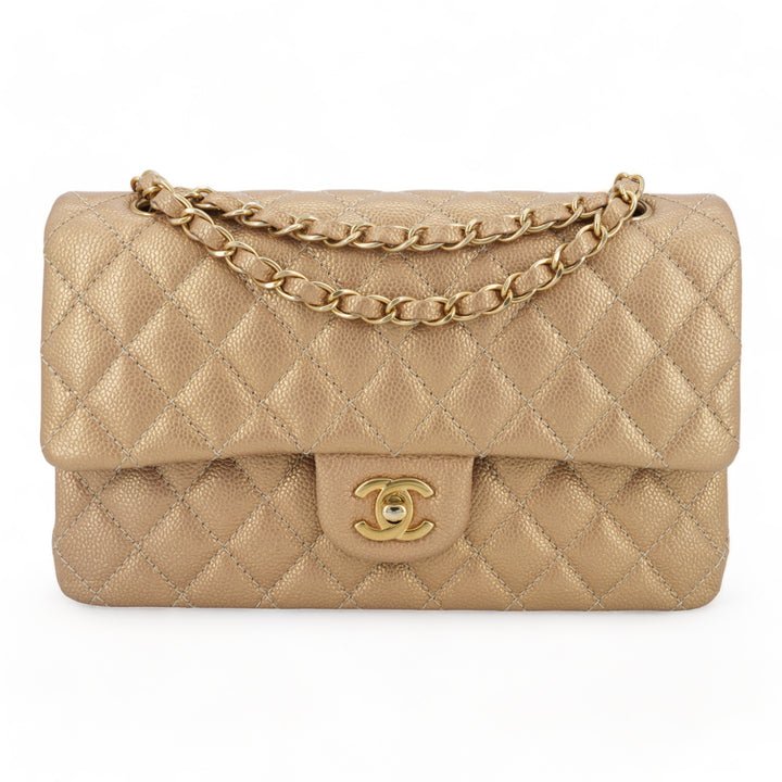 CHANEL 15C Pearly Gold Caviar Medium Classic Double Flap Bag - Replica Handbags Shopping
.com