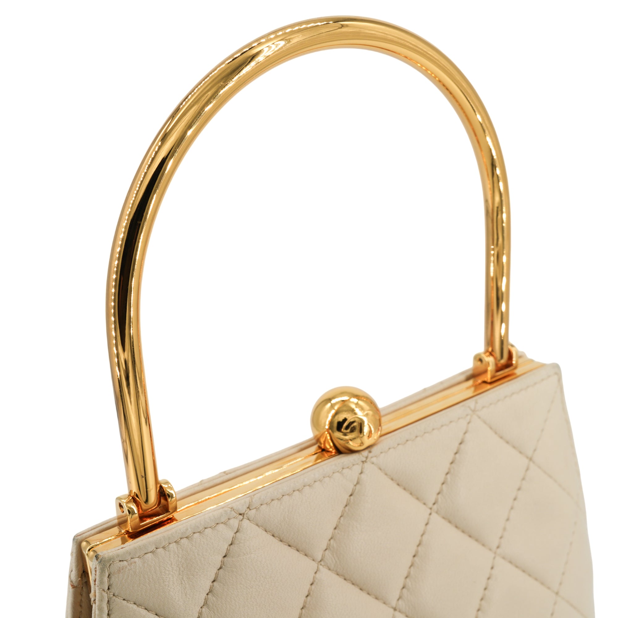 CHANEL Vintage Gold Metal Top Handle Kelly Bag in Beige Lambskin - Replica Shoes .com