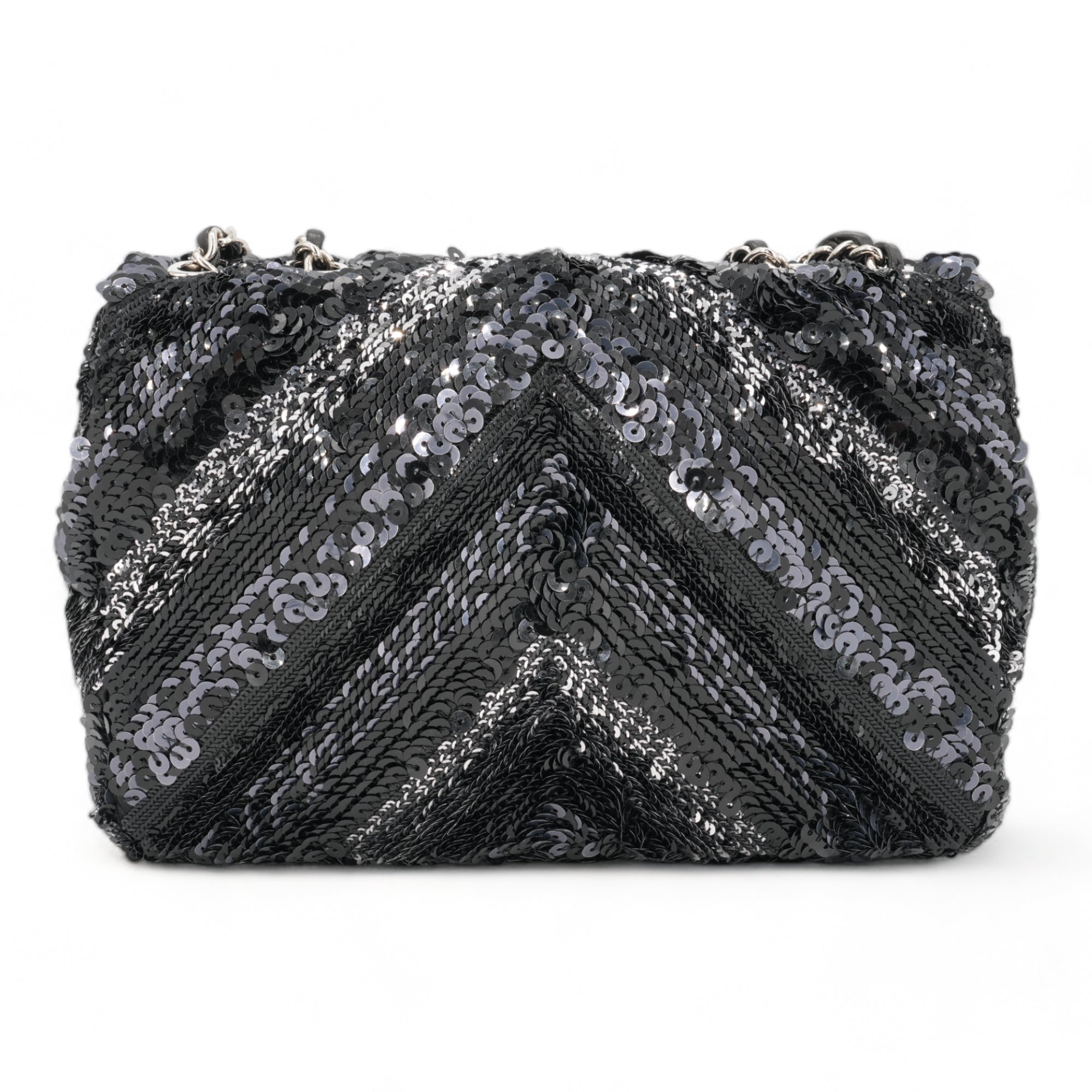 CHANEL Black Chevron Sequin Mini Flap Bag - Replica Shoes .com