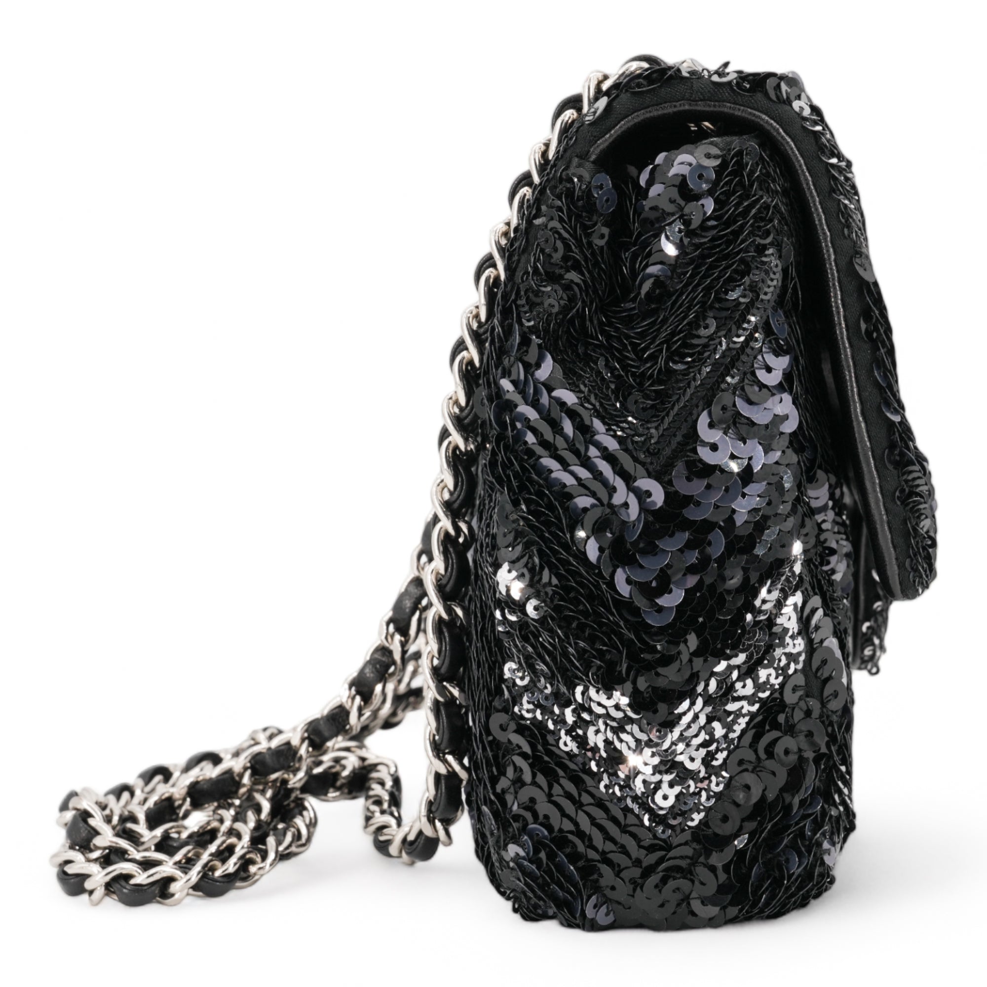 CHANEL Black Chevron Sequin Mini Flap Bag - Replica Shoes .com