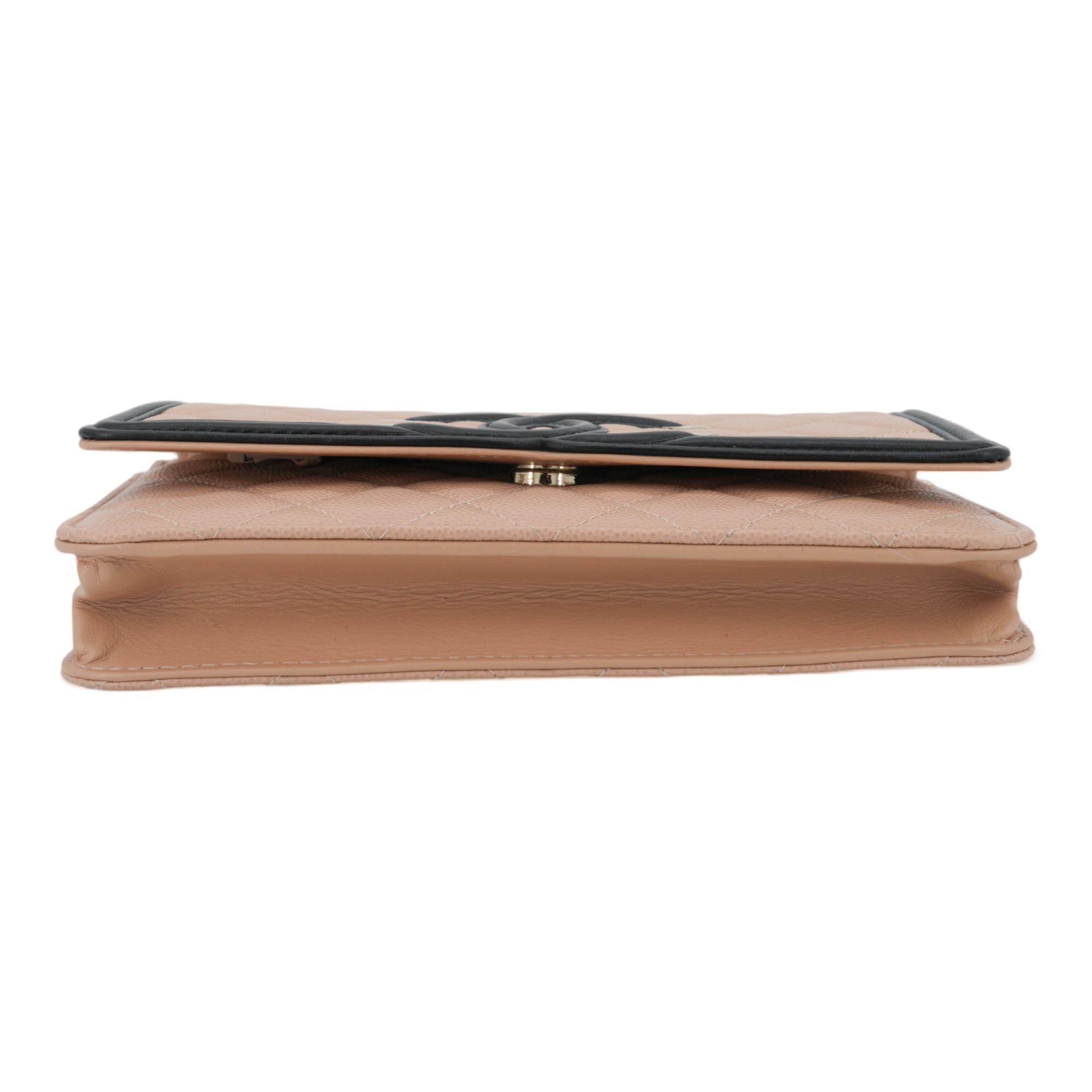 CHANEL CC Filigree Wallet On Chain WOC in Beige Black Caviar - Replica Shoes .com