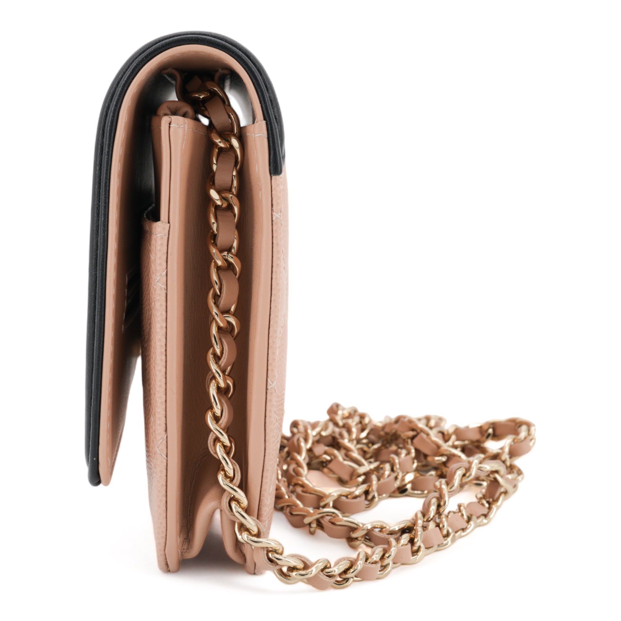 CHANEL CC Filigree Wallet On Chain WOC in Beige Black Caviar - Replica Shoes .com