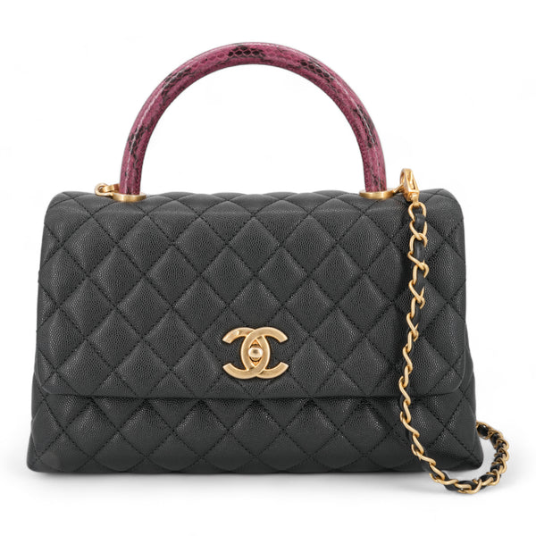 CHANEL Small Coco Handle Bag with Python Handle in Black Caviar - Replica Handbags Shopping
.com