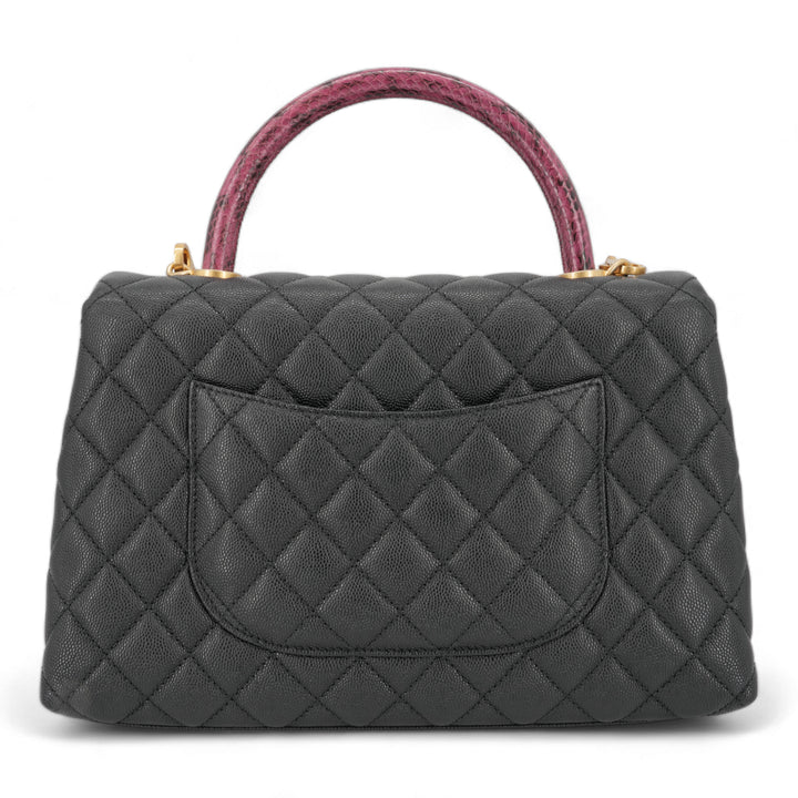 CHANEL Small Coco Handle Bag with Python Handle in Black Caviar - Replica Handbags Shopping
.com