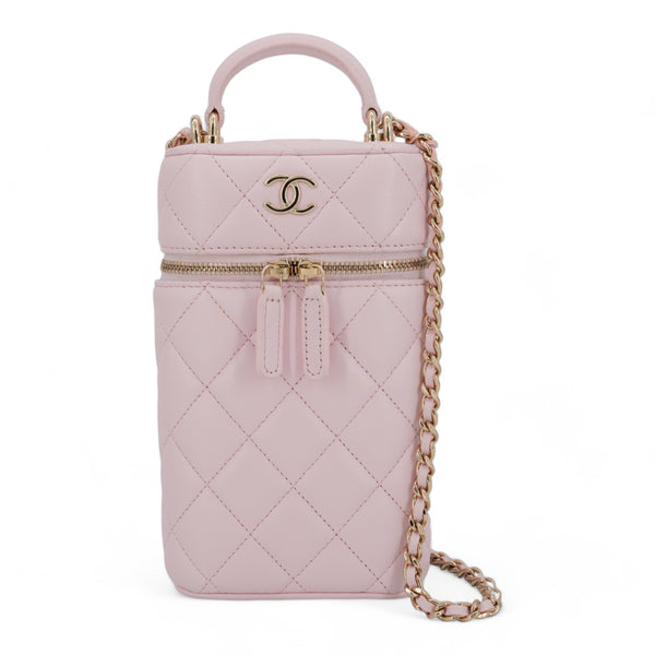 CHANEL Vertical Vanity Case with Top Handle in Rose Clair Lambskin - Replica Handbags Shopping
.com