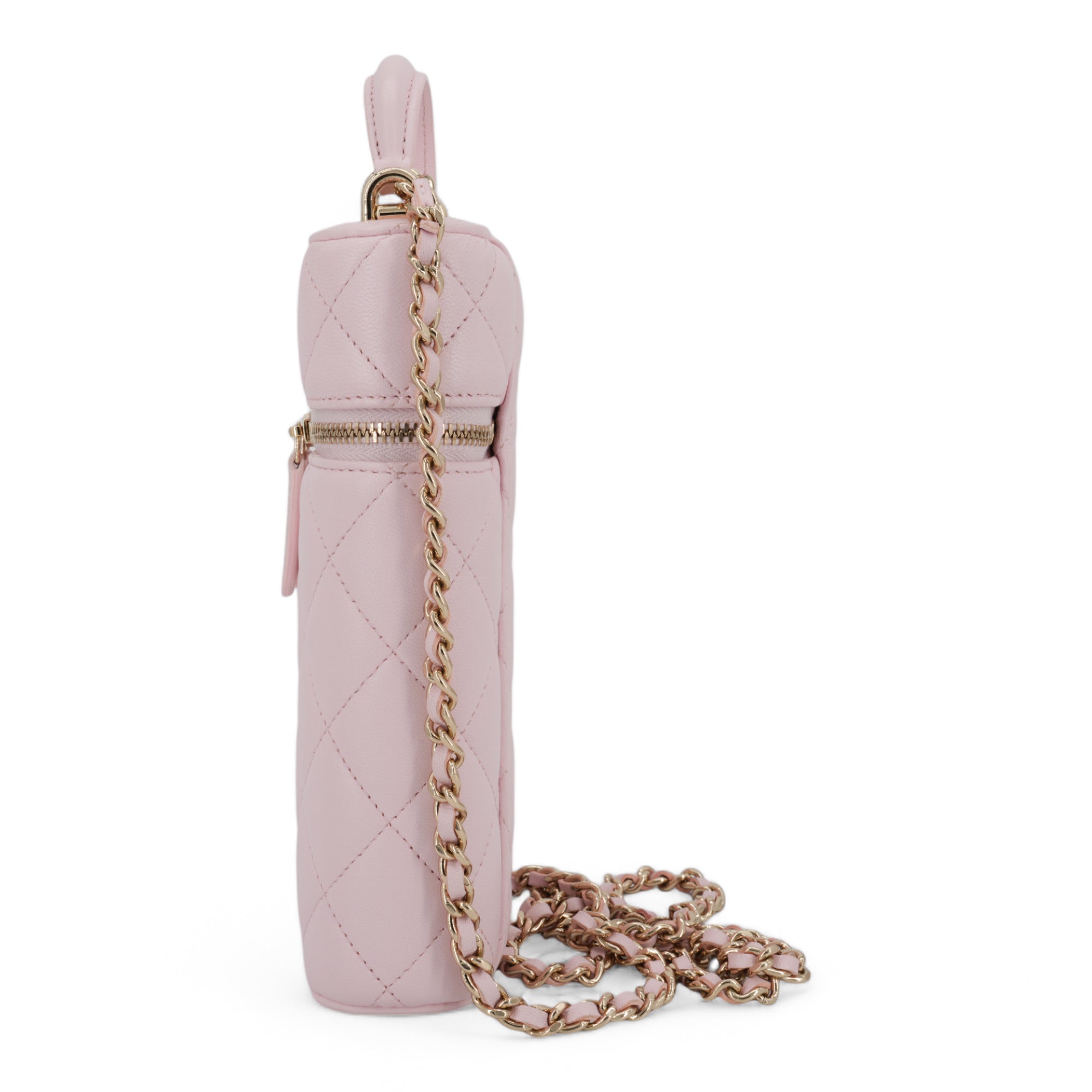 CHANEL Vertical Vanity Case with Top Handle in Rose Clair Lambskin - Replica Shoes .com