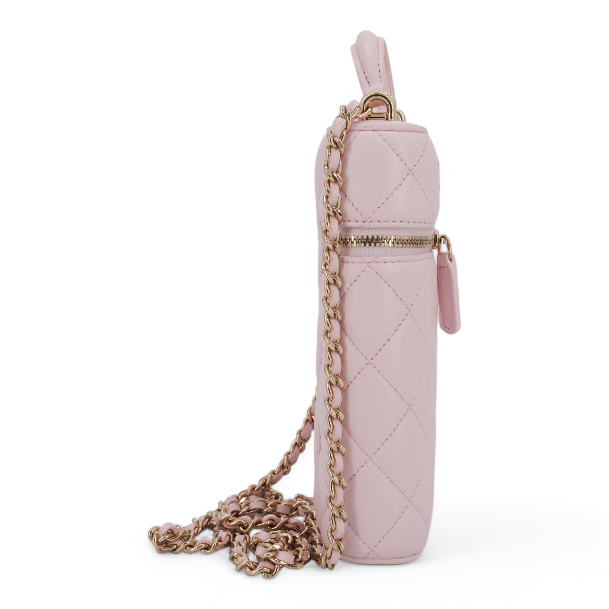 CHANEL Vertical Vanity Case with Top Handle in Rose Clair Lambskin - Replica Shoes .com