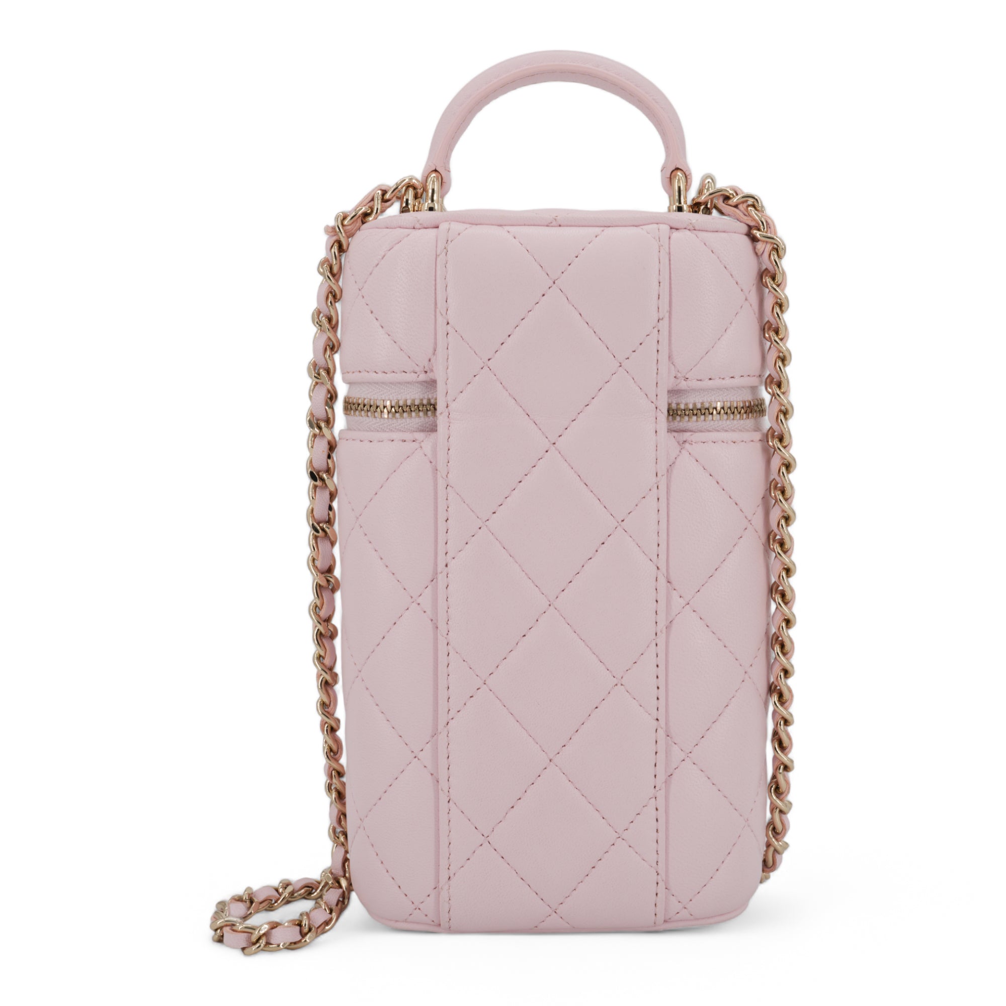 CHANEL Vertical Vanity Case with Top Handle in Rose Clair Lambskin - Replica Shoes .com