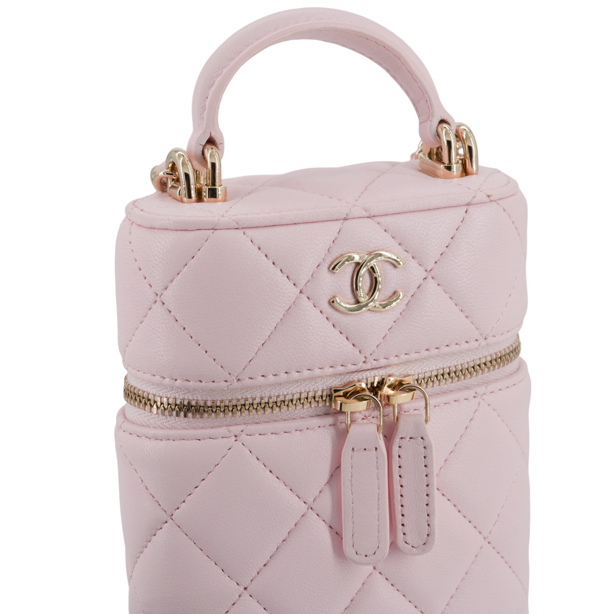 CHANEL Vertical Vanity Case with Top Handle in Rose Clair Lambskin - Replica Shoes .com