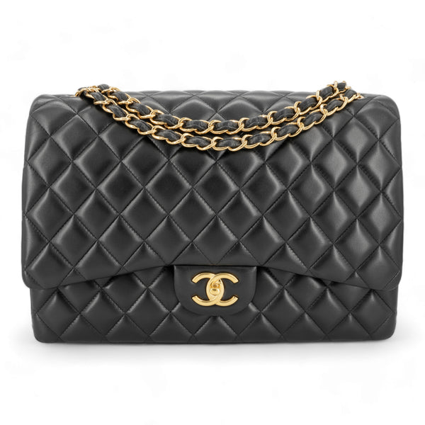 CHANEL Maxi Jumbo Classic Double Flap Bag in Black Lambskin GHW - Replica Handbags Shopping
.com