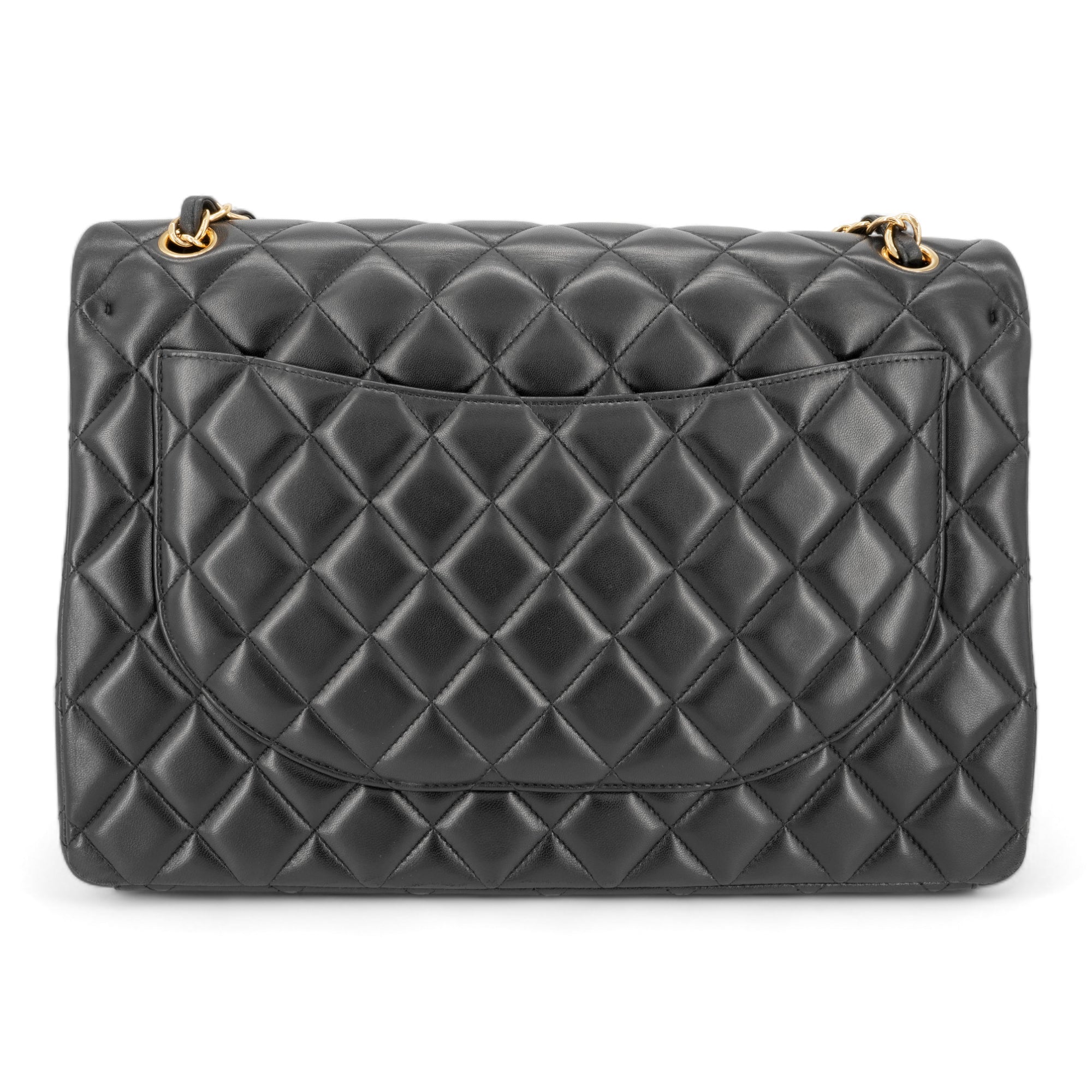 CHANEL Maxi Jumbo Classic Double Flap Bag in Black Lambskin GHW - Replica Shoes .com