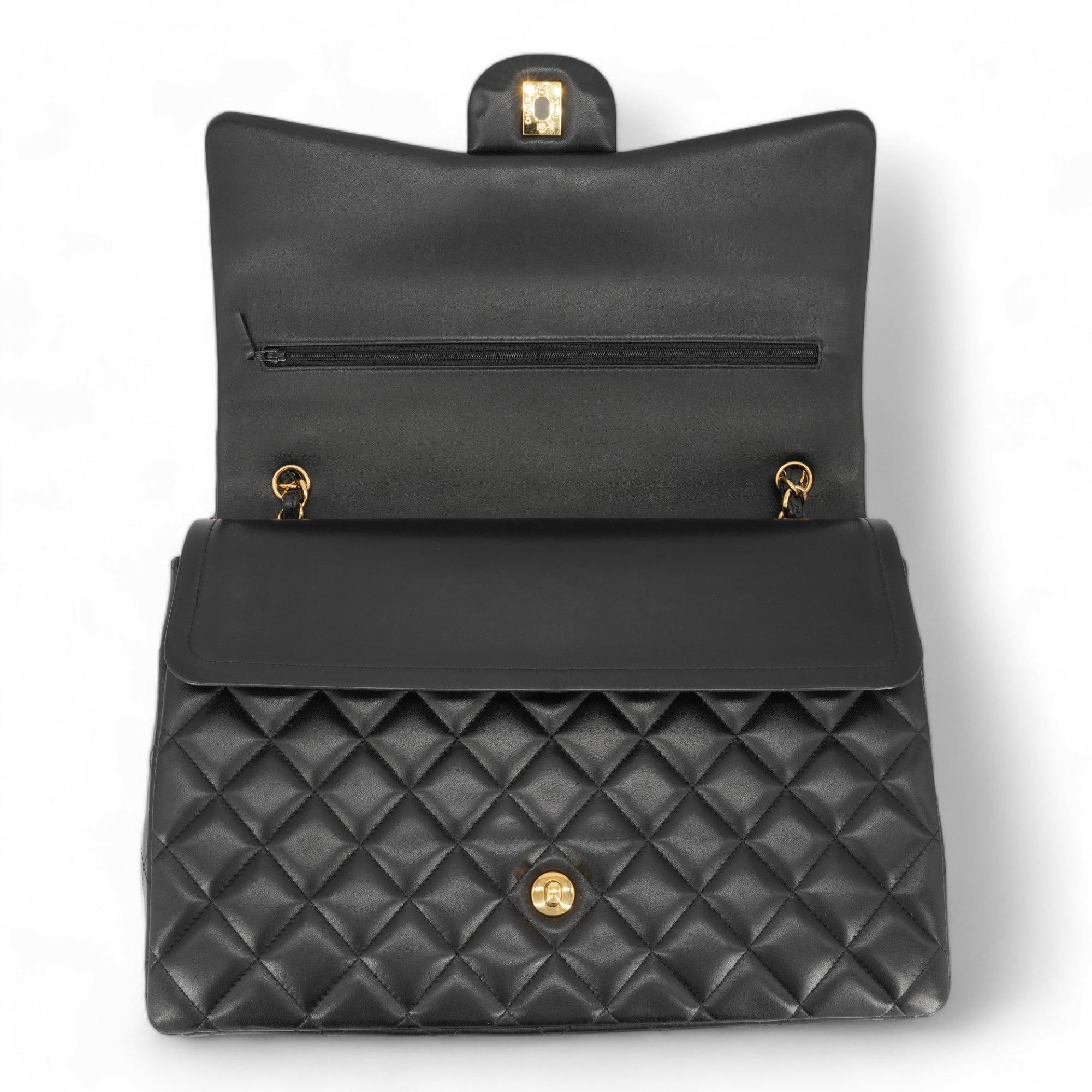 CHANEL Maxi Jumbo Classic Double Flap Bag in Black Lambskin GHW - Replica Shoes .com