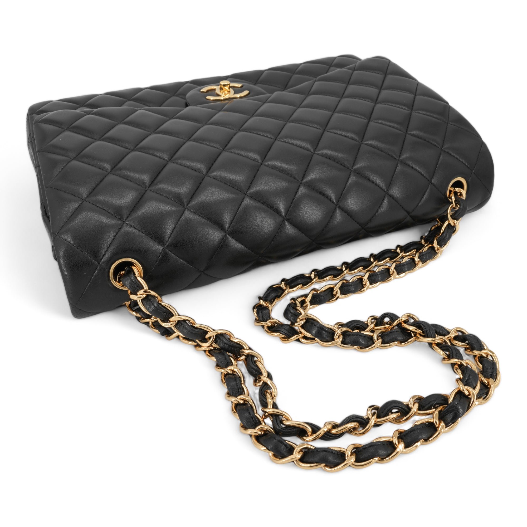 CHANEL Maxi Jumbo Classic Double Flap Bag in Black Lambskin GHW - Replica Shoes .com