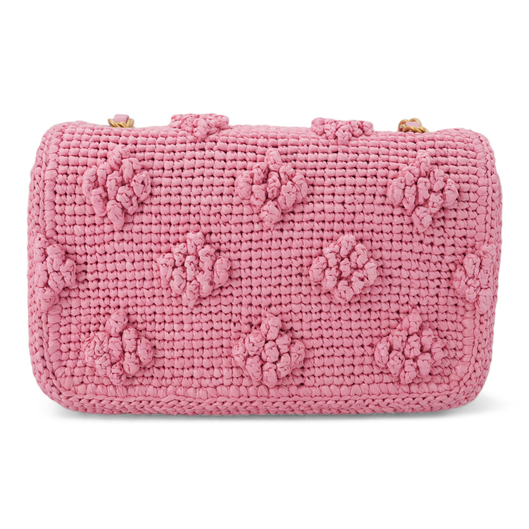 CHANEL 24P Pink Braided Raffia Classic Mini Rectangular Flap Bag - Replica Shoes .com
