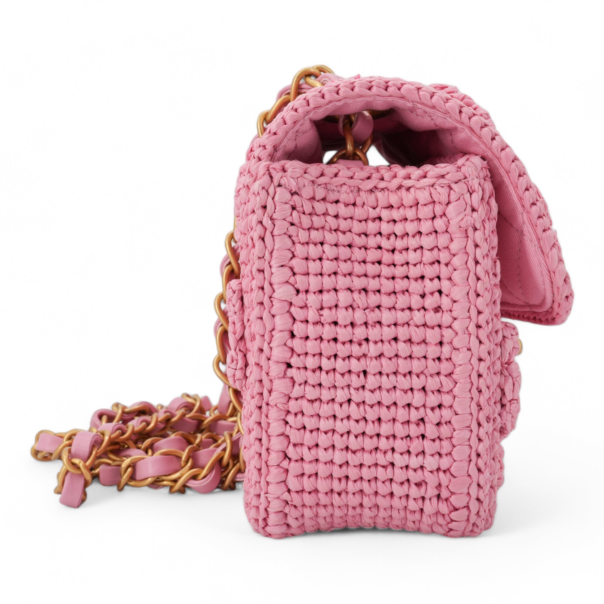 CHANEL 24P Pink Braided Raffia Classic Mini Rectangular Flap Bag - Replica Shoes .com