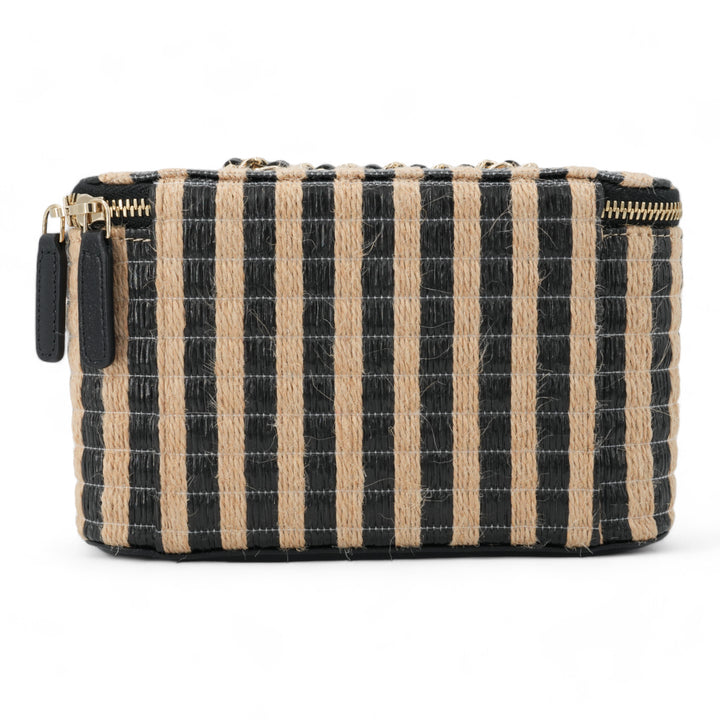 CHANEL 21P Raffia Black Beige Stripe Small Vanity Case with Chain - Replica Handbags Shopping
.com