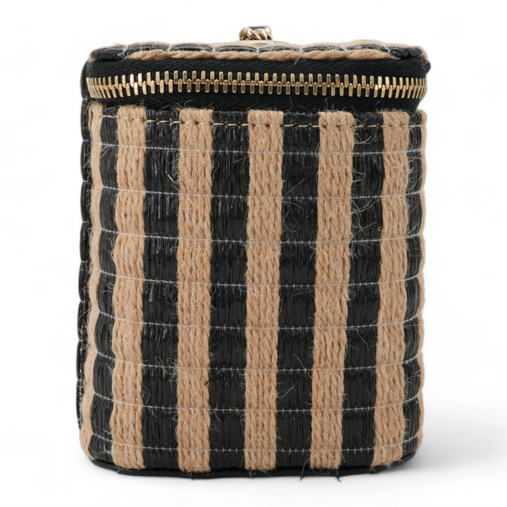 CHANEL 21P Raffia Black Beige Stripe Small Vanity Case with Chain - Replica Handbags Shopping
.com