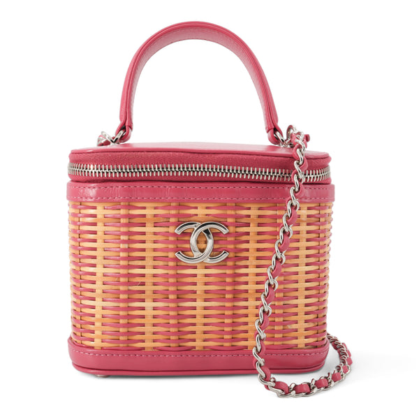 CHANEL 21C Pink Rattan Wicker Small Vanity Case with Top Handle - Replica Handbags Shopping
.com