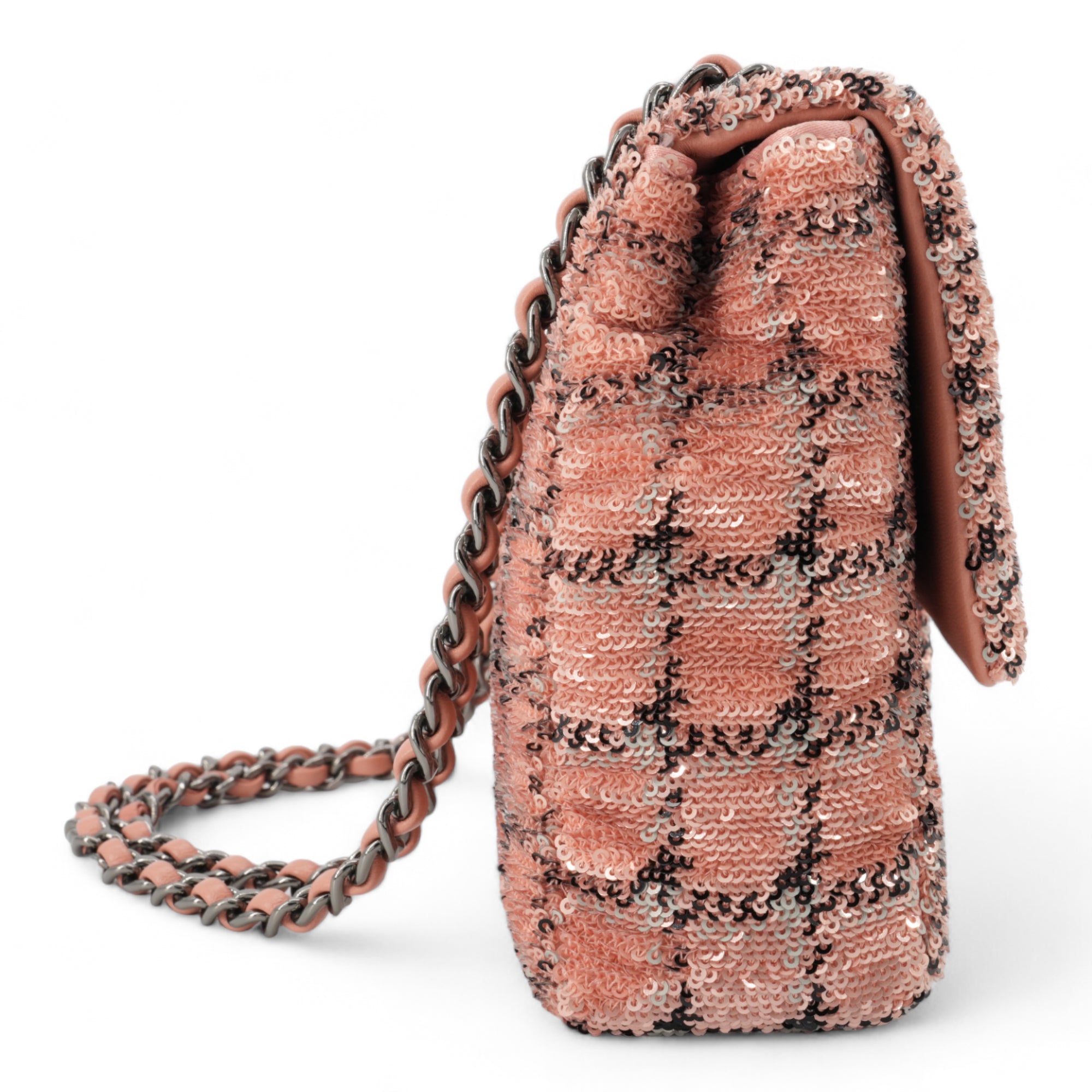 CHANEL 21B Pink Checkered Sequin Mini Flap Bag - Replica Shoes .com