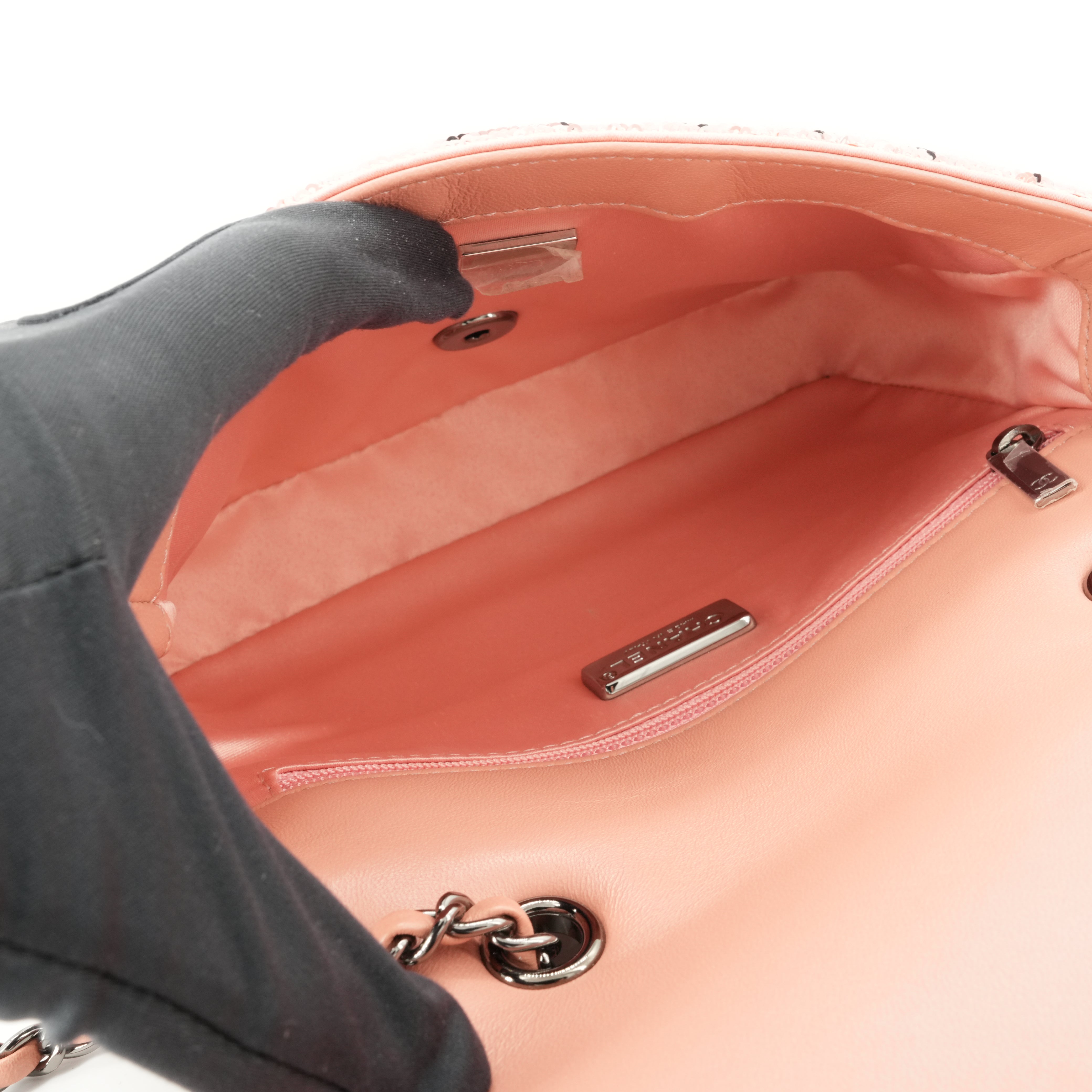 CHANEL 21B Pink Checkered Sequin Mini Flap Bag - Replica Shoes .com