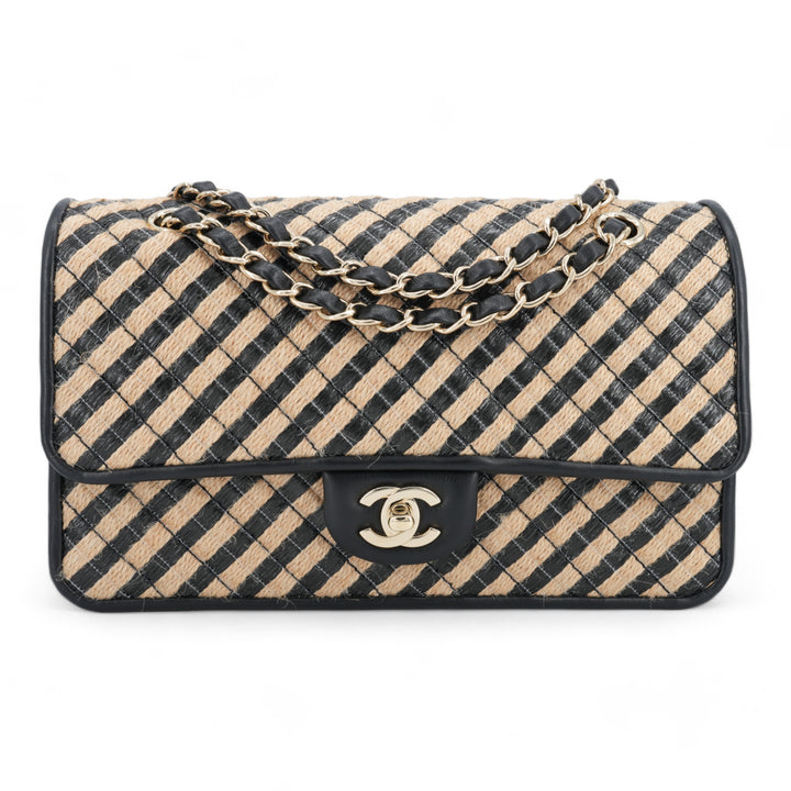 CHANEL 21P Raffia Jute Black Beige Stripe Medium Flap Bag - Replica Handbags Shopping
.com