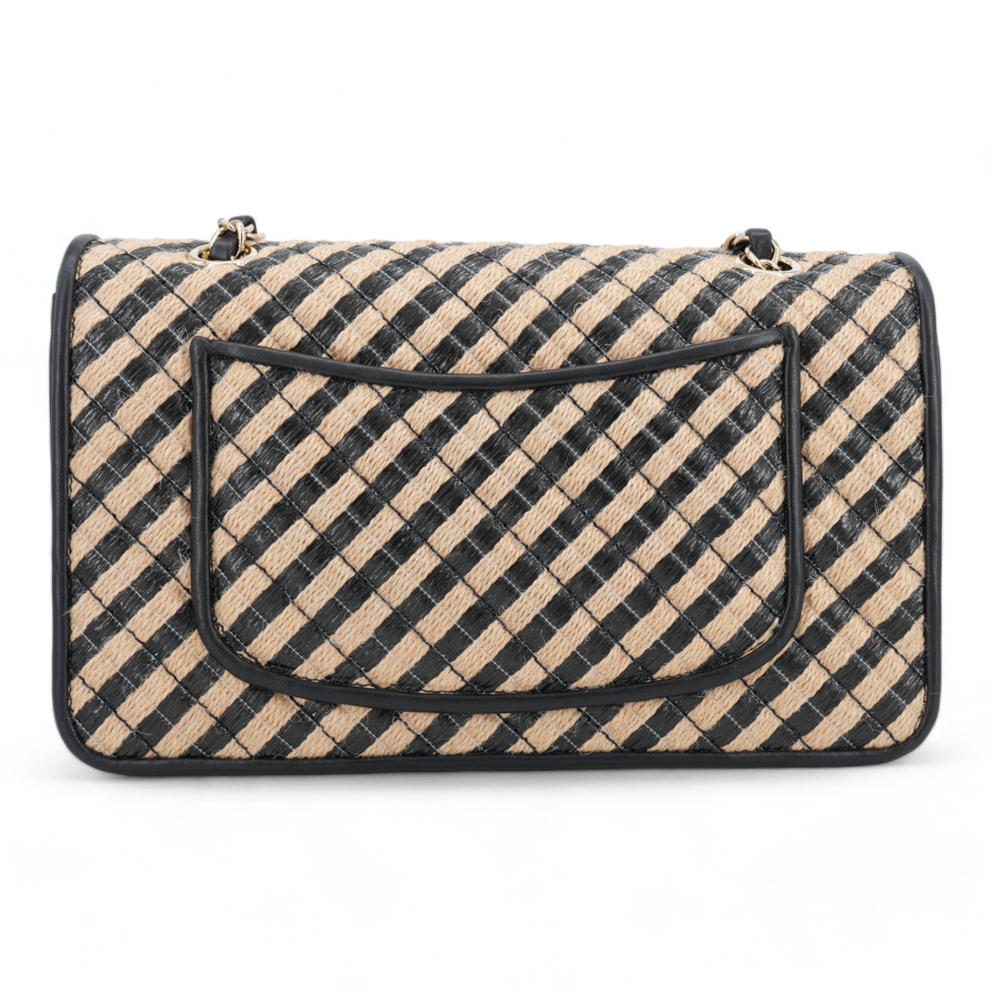 CHANEL 21P Raffia Jute Black Beige Stripe Medium Flap Bag - Replica Shoes .com
