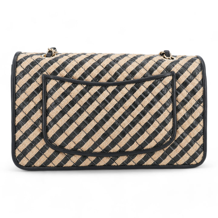 CHANEL 21P Raffia Jute Black Beige Stripe Medium Flap Bag - Replica Handbags Shopping
.com