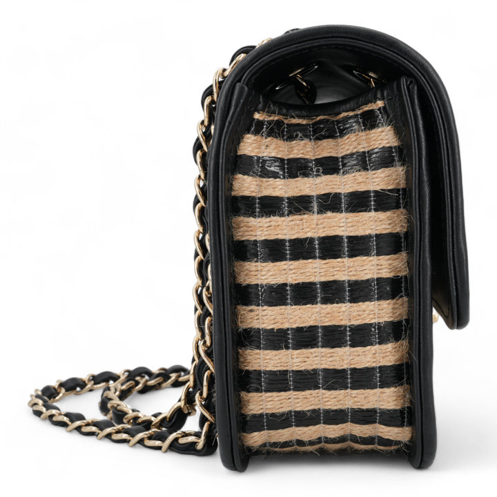 CHANEL 21P Raffia Jute Black Beige Stripe Medium Flap Bag - Replica Handbags Shopping
.com