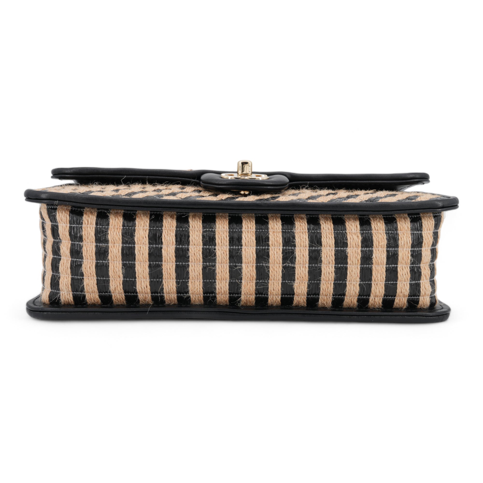 CHANEL 21P Raffia Jute Black Beige Stripe Medium Flap Bag - Replica Shoes .com