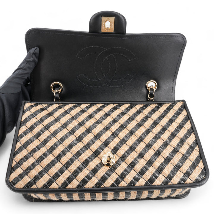 CHANEL 21P Raffia Jute Black Beige Stripe Medium Flap Bag - Replica Handbags Shopping
.com