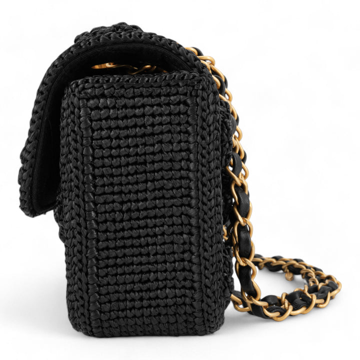 CHANEL 24P Black Braided Raffia Classic Small Flap Bag - Replica Handbags Shopping
.com