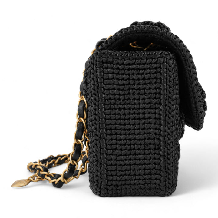 CHANEL 24P Black Braided Raffia Classic Small Flap Bag - Replica Handbags Shopping
.com