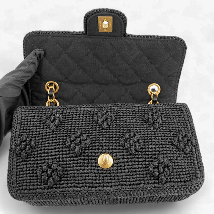 CHANEL 24P Black Braided Raffia Classic Small Flap Bag - Replica Handbags Shopping
.com