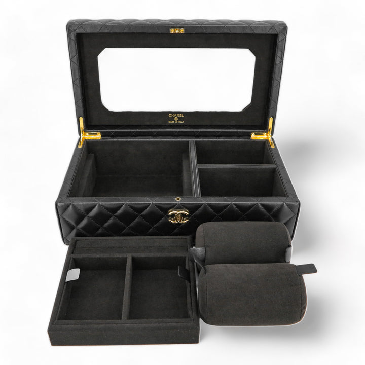 CHANEL Limited Edition Black Lambskin Jewelry Box Vanity Case - Replica Handbags Shopping
.com