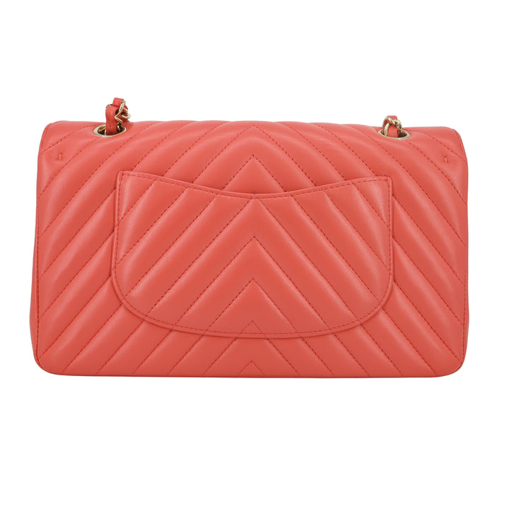 CHANEL Chevron Medium Classic Double Flap Bag in Pink Coral Red Lambskin - Replica Handbags Shopping
.com