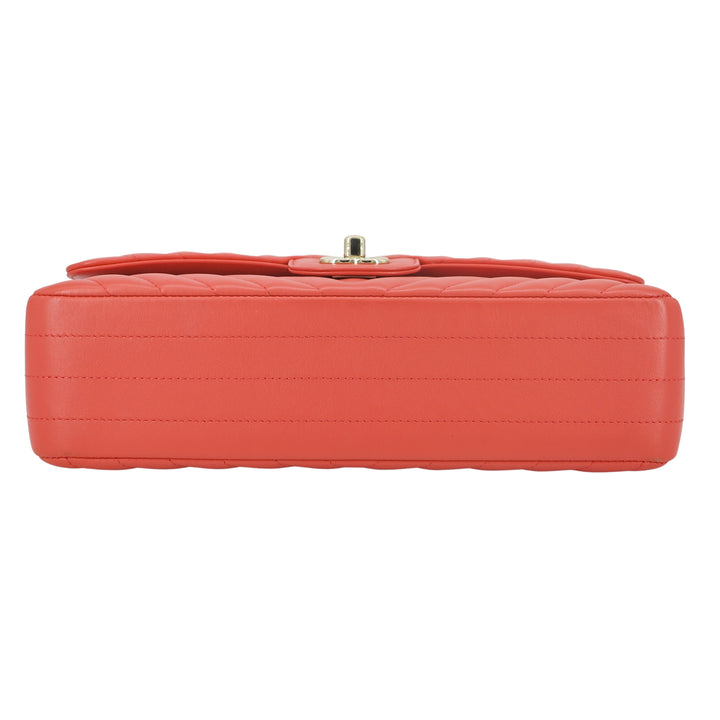 CHANEL Chevron Medium Classic Double Flap Bag in Pink Coral Red Lambskin - Replica Handbags Shopping
.com